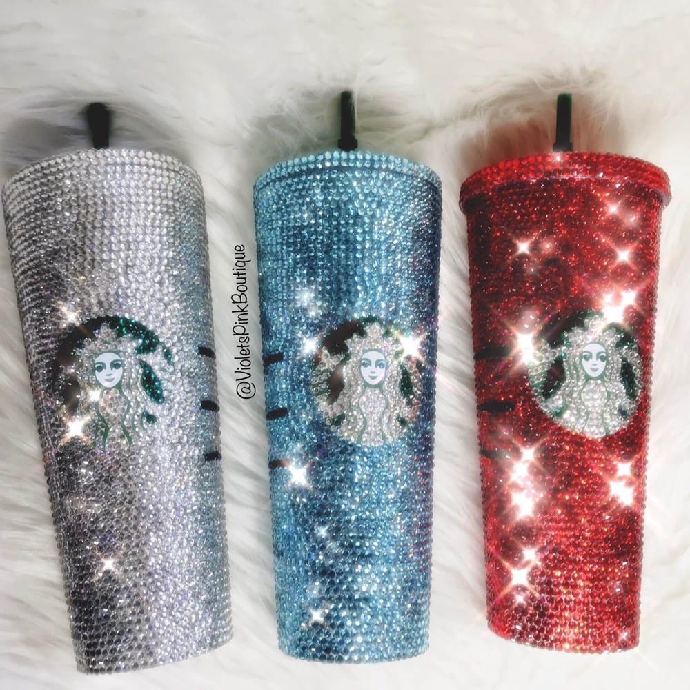 Starbucks custom bling tumblers encrusted with Swarovski crystals